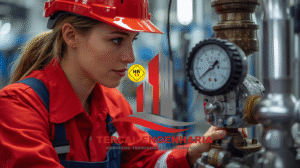 Técnico calibrando válvula de segurança com manômetro digital.