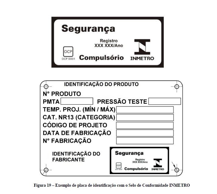 Exemplo de placa de identificação com o Selo de Conformidade INMETRO