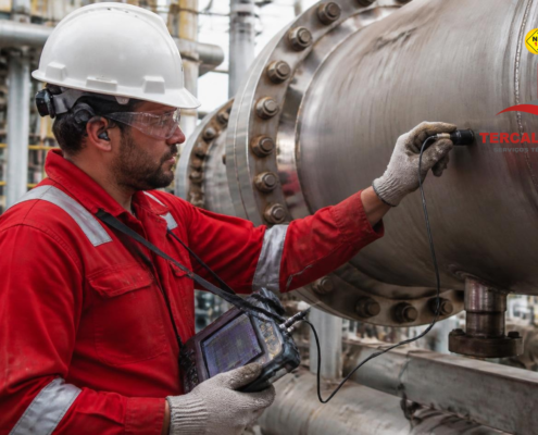 Engenheiro realizando inspeção de vaso de pressão conforme API 510