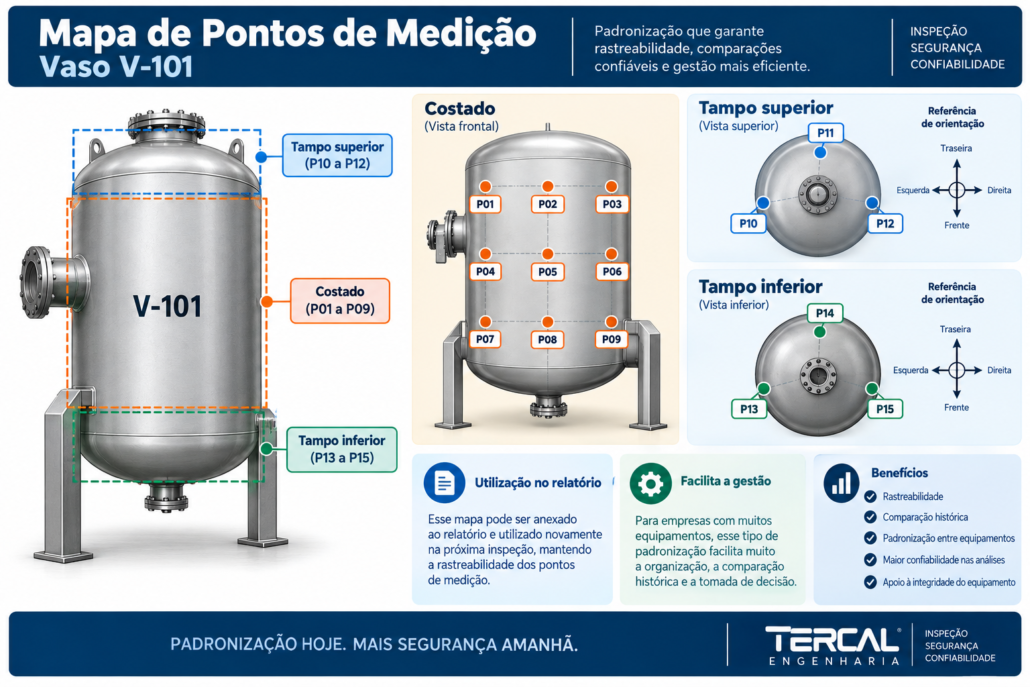 mapa de pontos de medição de espessura nr13